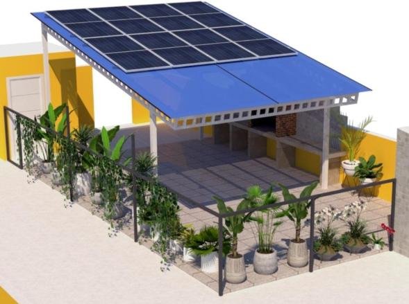 Pérgola solar en azotea, render